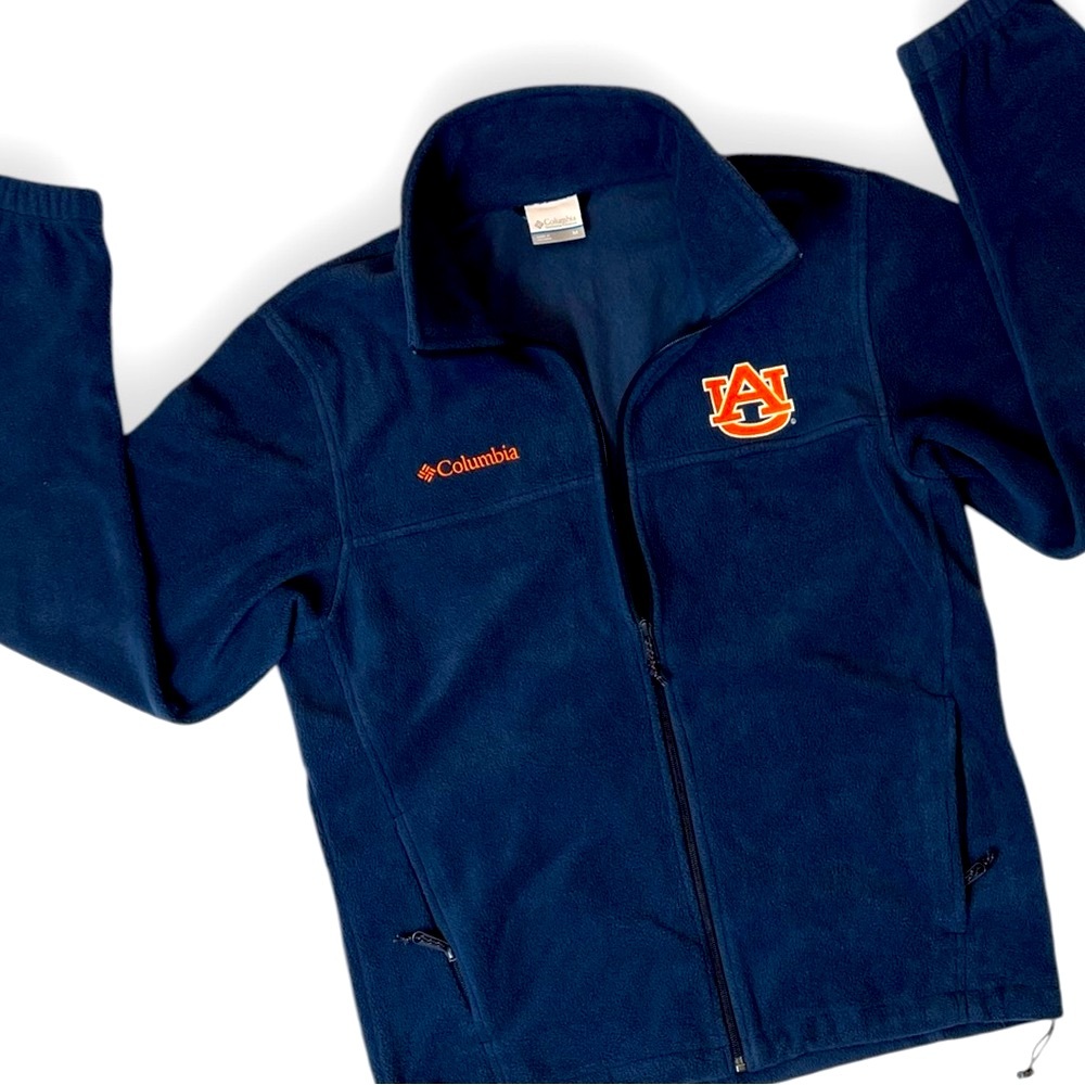 Columbia University of Auburn Navy Blue and Orange Full Zip Fleece Jacket Sz M